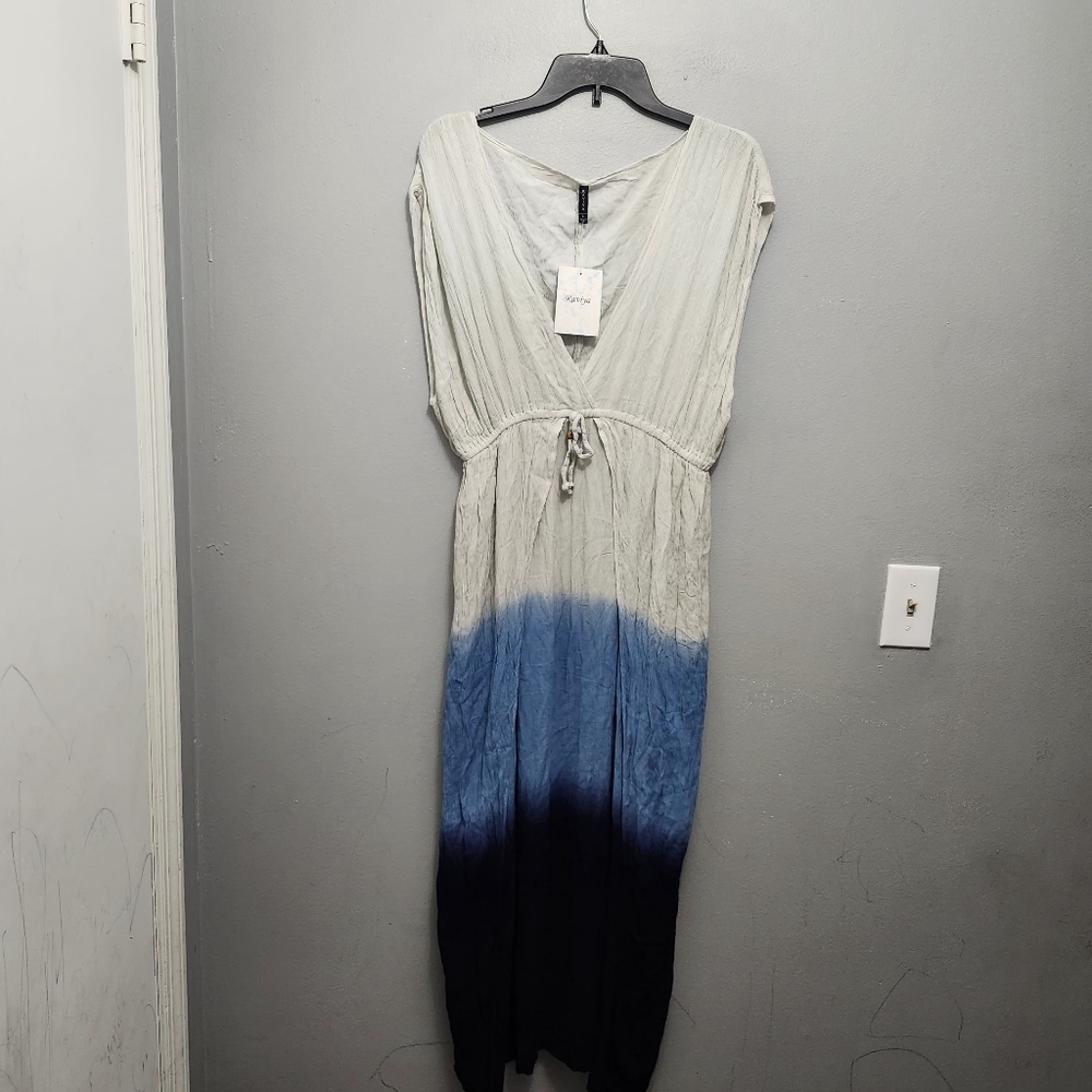 Raviva women's maxi dress cover up size large color block gray and blue …